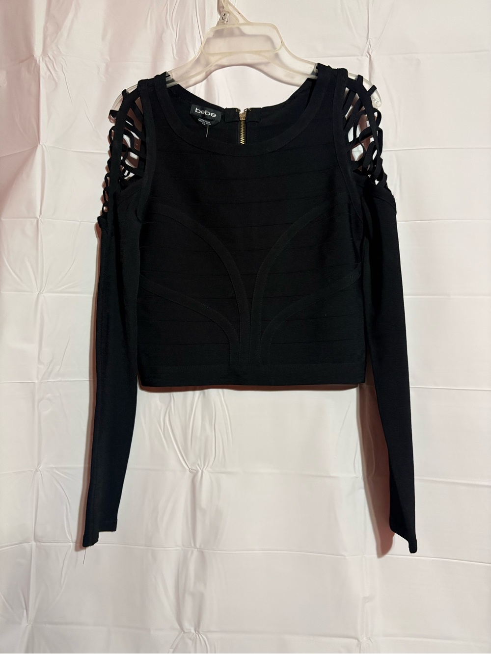 bebe Black Cold-Shoulder Lattice Bandage Crop Top